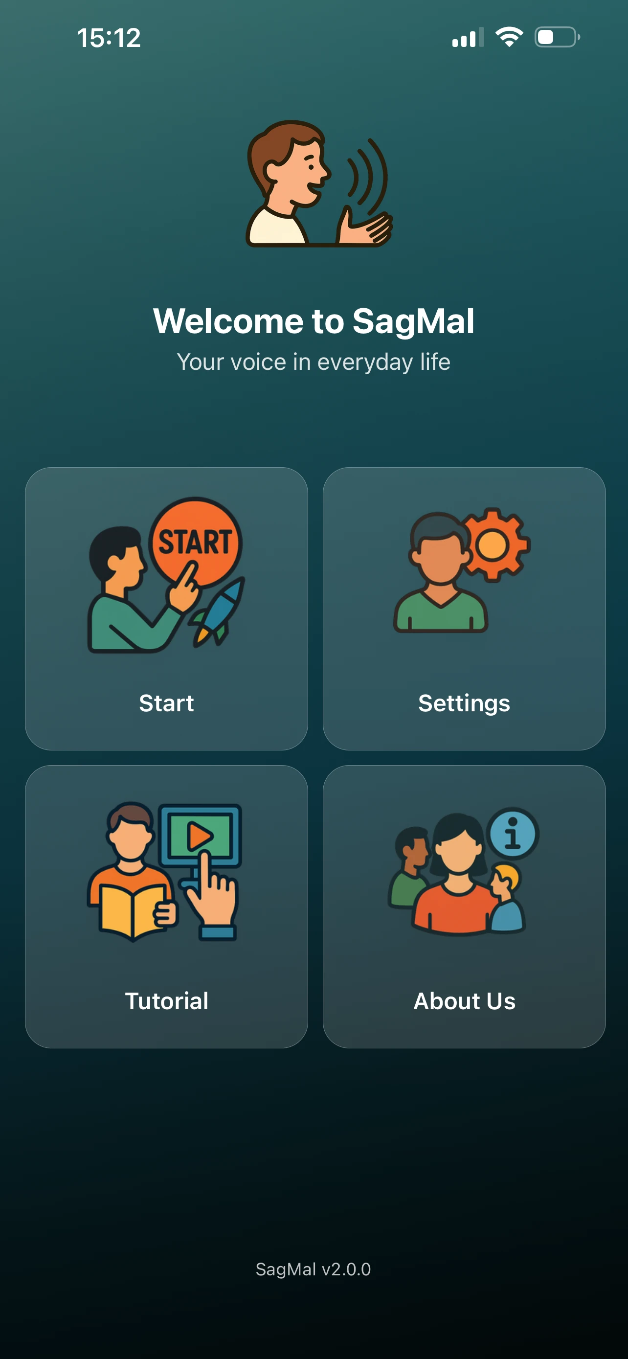 SagMal App: Startbildschirm (Beispielansicht)